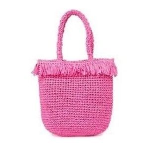 NEW Melrose & Market Shock Pink Straw Shoulder Tote Bag Purse